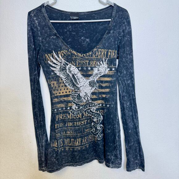 2/$25 Daytrip Buckle Charcoal Gray Y2K Grunge Biker Distressed Long Sleeve Shirt - Picture 4 of 9